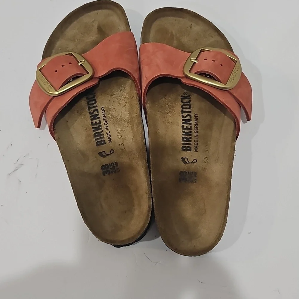 Rare Birkenstock Madrid Big Buckle “Mars Red” nubuck leather gold size 38 narrow